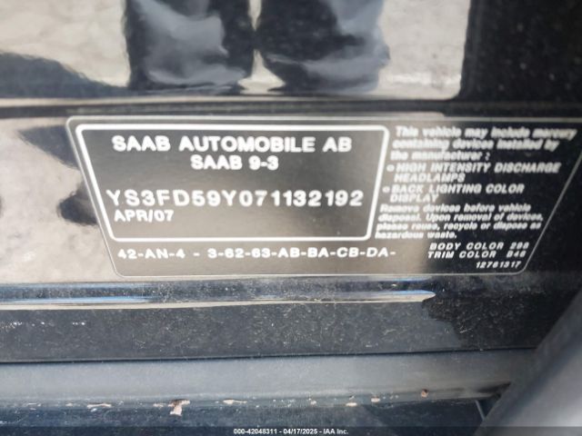 2007 SAAB 9-3 YS3FD59Y071132192 Photo 8