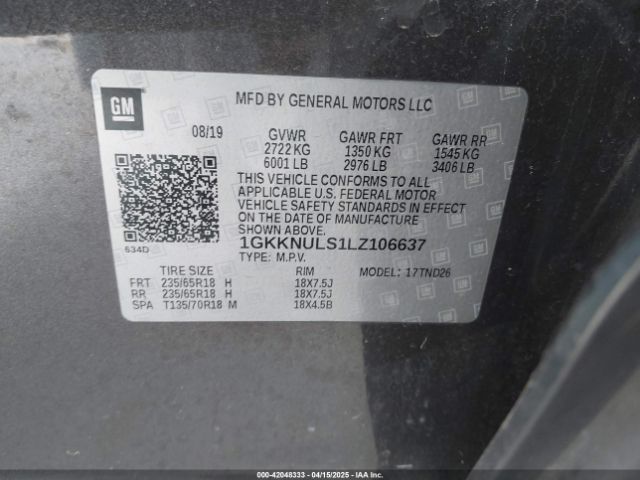 1GKKNULS1LZ106637 GMC Acadia Awd Slt
