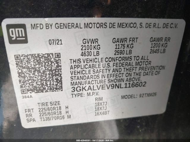 3GKALVEV9NL116602 GMC Terrain Awd Slt
