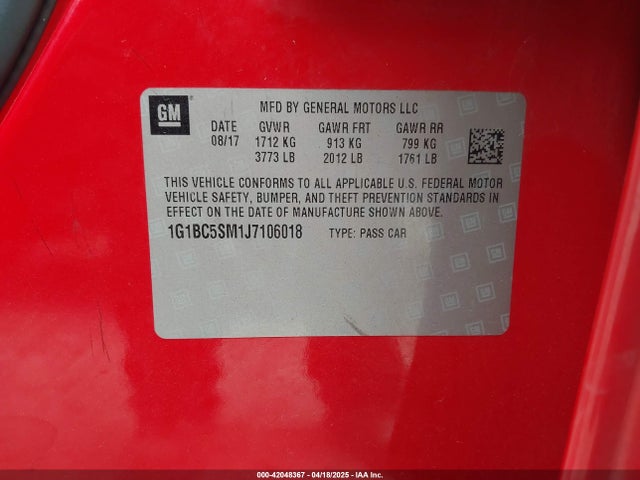 1G1BC5SM1J7106018 Chevrolet Cruze Ls Auto