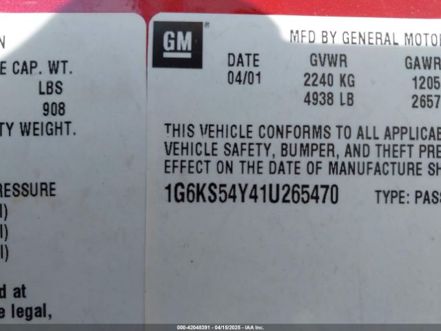 2001 CADILLAC SEVILLE 1G6KS54Y41U265470 Photo 8