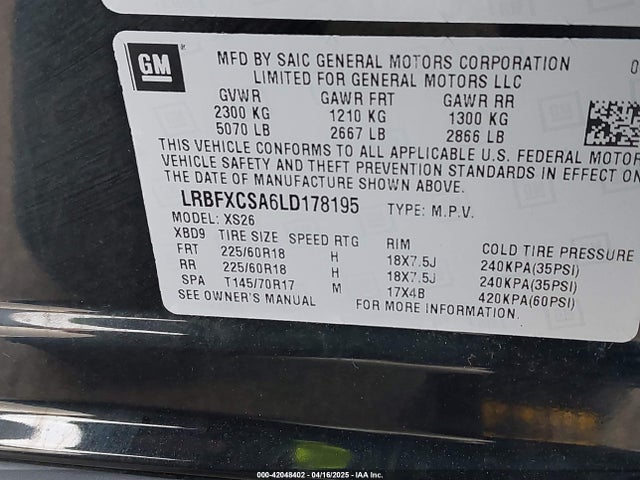 LRBFXCSA6LD178195 Buick Envision Fwd Essence