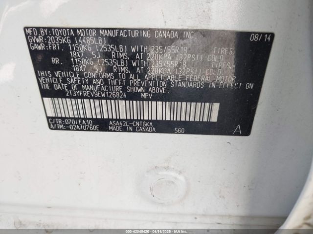2T3YFREV9EW126824 Toyota Rav4 Limited