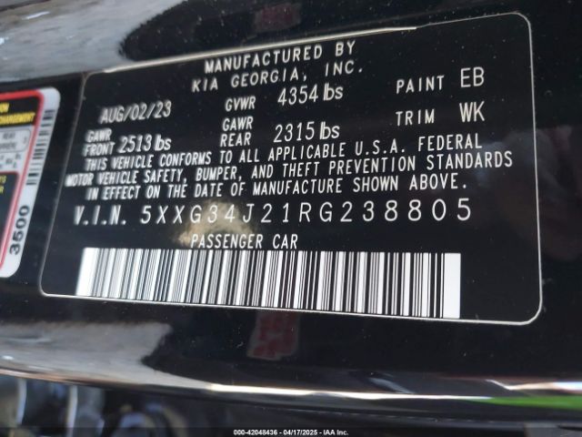 5XXG34J21RG238805 KIA K5 EX