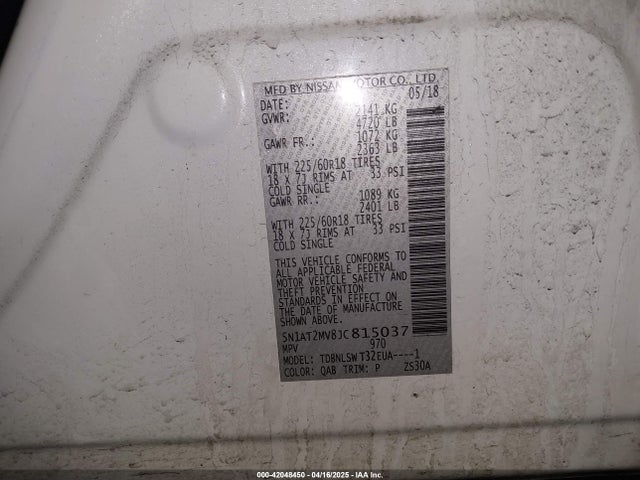 5N1AT2MV8JC815037 Nissan Rogue Sl