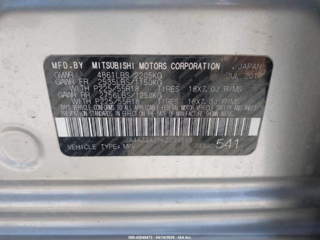 2019 MITSUBISHI OUTLANDER JA4AZ3A35KZ003568 Photo 8