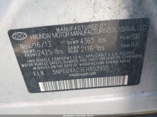 5NPEB4AC9EH852955 Hyundai SONATA GLS