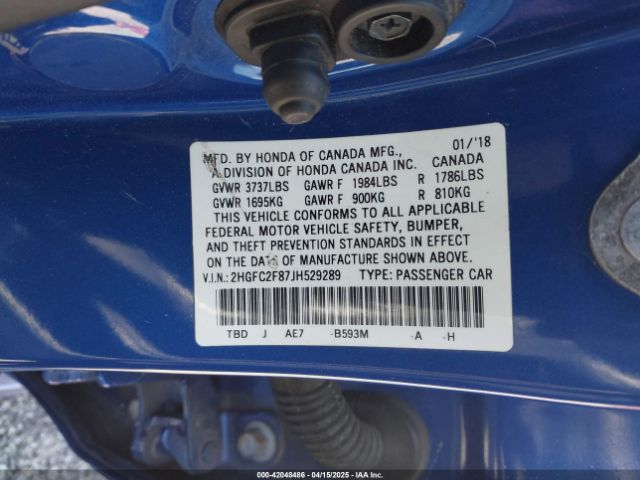 2HGFC2F87JH529289 Honda CIVIC EX