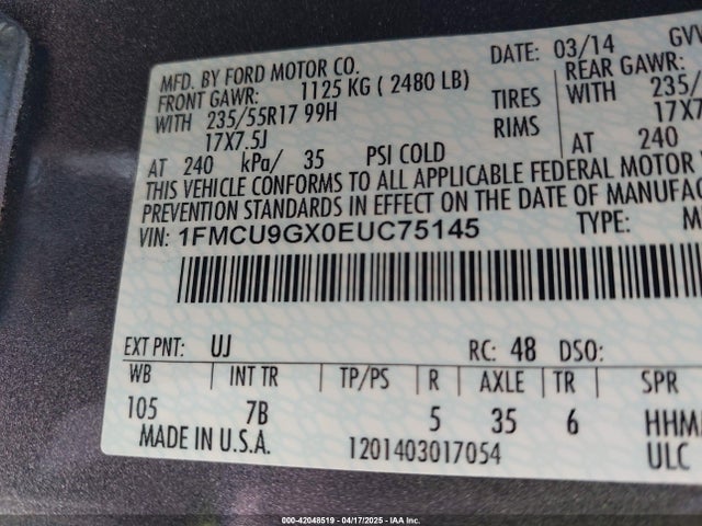 1FMCU9GX0EUC75145 Ford ESCAPE SE