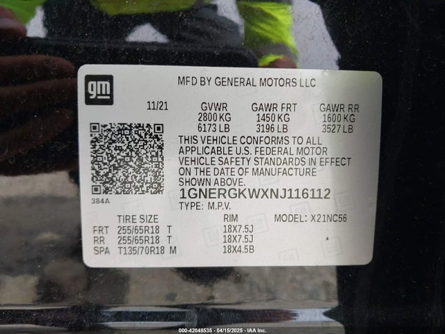 1GNERGKWXNJ116112 Chevrolet Traverse Fwd Lt Cloth
