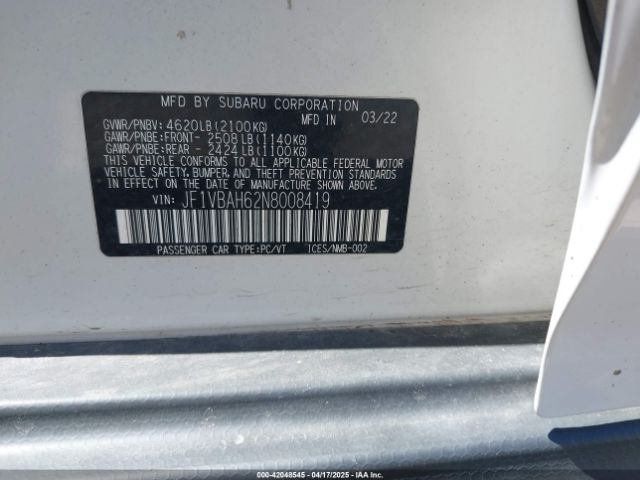 JF1VBAH62N8008419 Subaru Wrx Premium