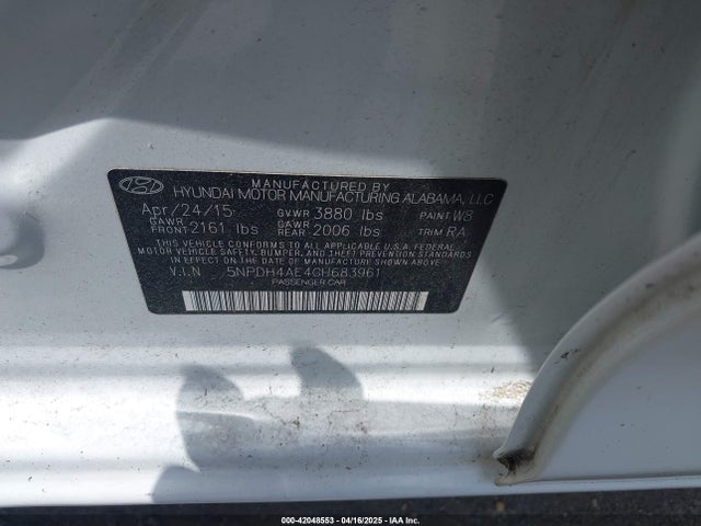 5NPDH4AE4GH683961 Hyundai ELANTRA SE