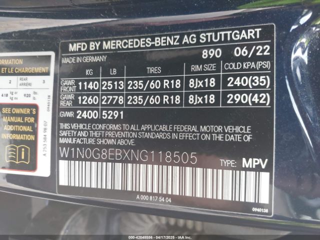 W1N0G8EBXNG118505 Mercedes-Benz Glc 300 4matic