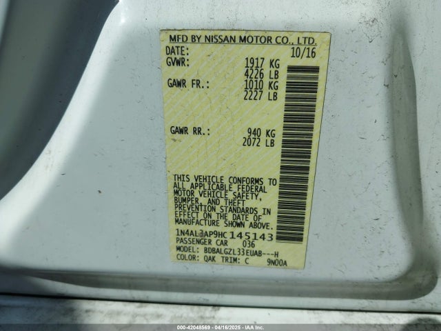 1N4AL3AP9HC145143 Nissan Altima 2.5 S