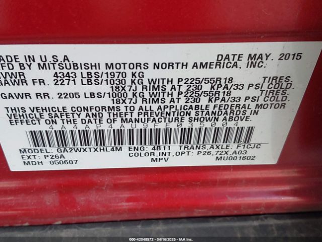 4A4AP4AU9FE035004 Mitsubishi Outlander Sport Se