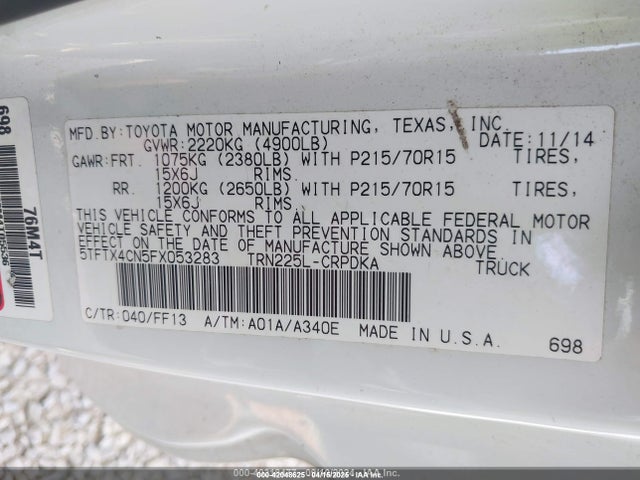 Toyota 2tr-fe 2015 5TFTX4CN5FX053283 Image 9