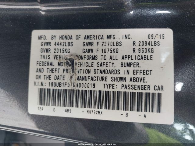 19UUB1F37GA000019 Acura TLX