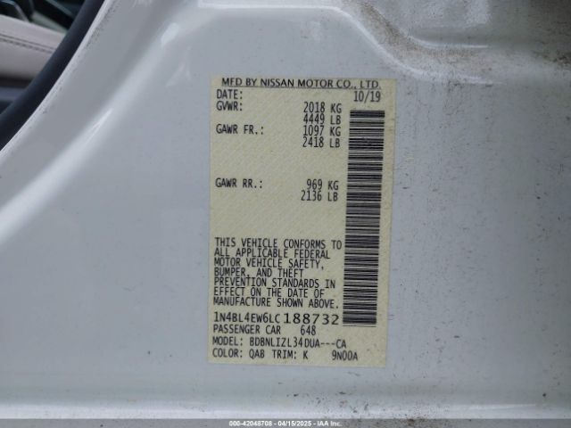 1N4BL4EW6LC188732 Nissan Altima Sl Intelligent Awd