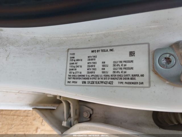 5YJ3E1EA7PF431422 Tesla Model 3 Rear-wheel Drive