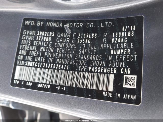 JHMFC1F31JX028471 Honda Civic Ex-t
