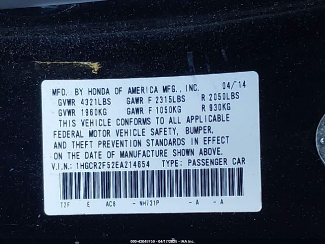 1HGCR2F52EA214654 Honda Accord Sport