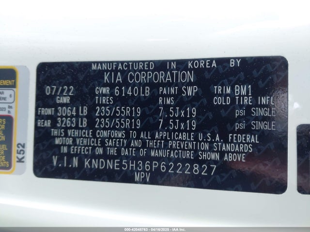KNDNE5H36P6222827 KIA gdi lamda iii