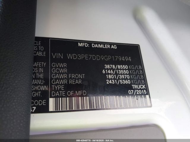 WD3PE7DD9GP179494 Mercedes-Benz Sprinter 2500 Normal Roof