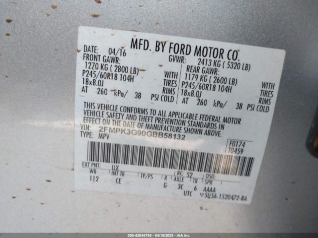 2FMPK3G90GBB58132 Ford EDGE SE