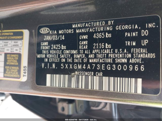 5XXGM4A73EG300966 KIA Optima Lx