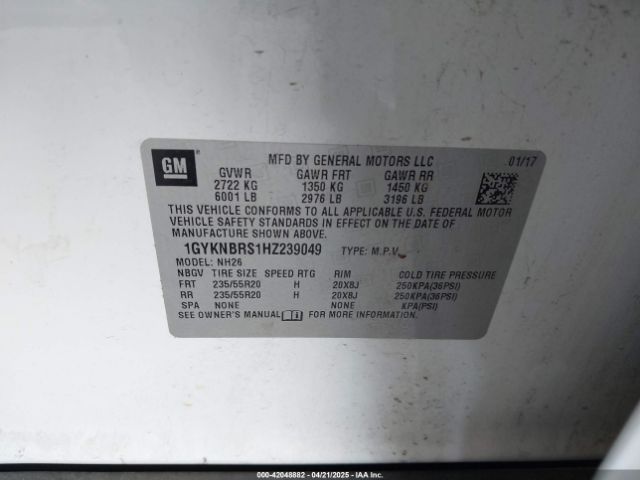1GYKNBRS1HZ239049 Cadillac XT5 LUXURY