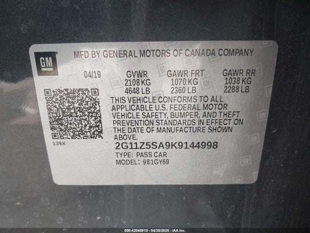 2G11Z5SA9K9144998 Chevrolet IMPALA LT