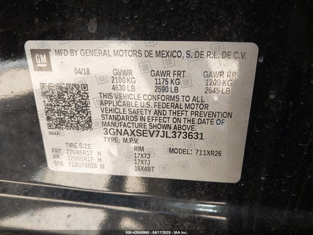 3GNAXSEV7JL373631 Chevrolet EQUINOX LT