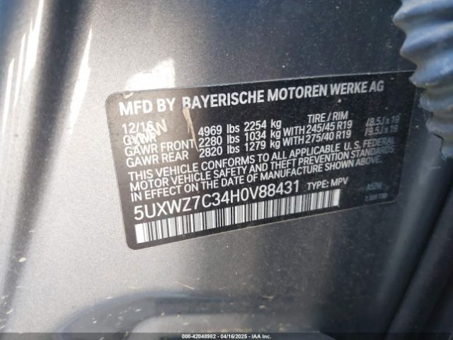 5UXWZ7C34H0V88431 BMW X3 Sdrive28i