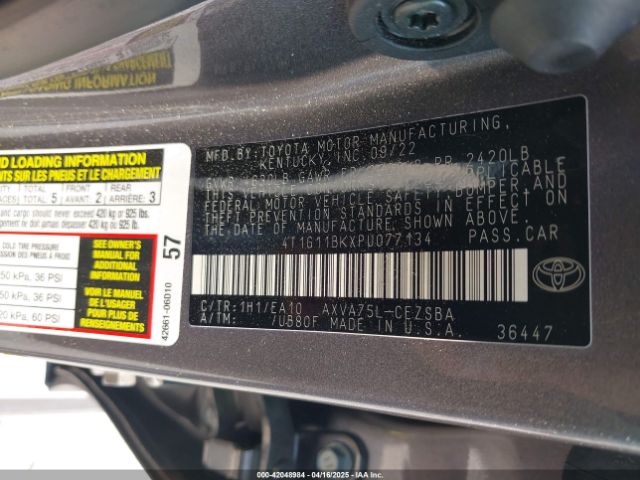 4T1G11BKXPU077134 Toyota Camry Se Awd