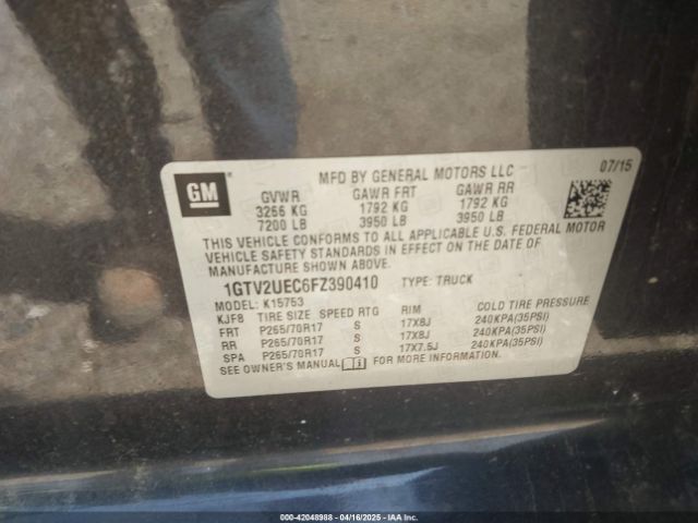 1GTV2UEC6FZ390410 GMC Sierra 1500 Sle