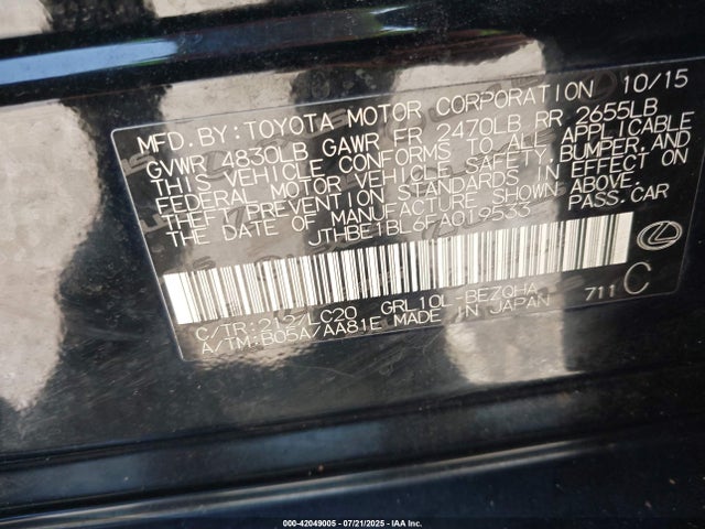 Lexus 2gr-fse 2015 JTHBE1BL6FA019533 Image 9