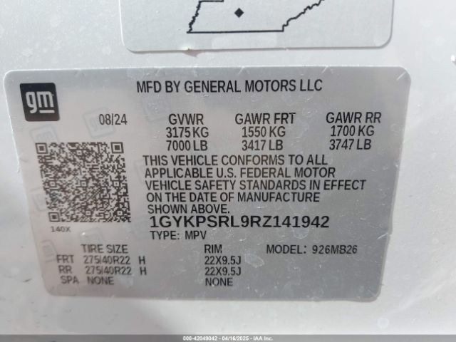 1GYKPSRL9RZ141942 Cadillac x0e + ec6