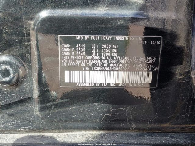 4S3BNAN63H3029922 Subaru Legacy 2.5i Limited