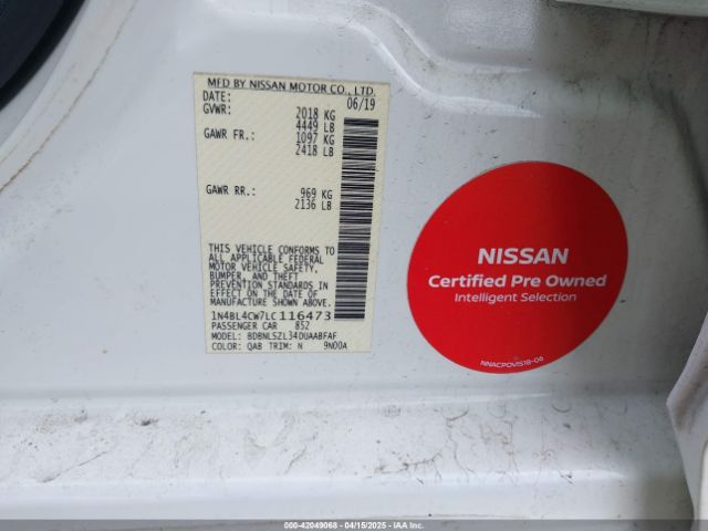 1N4BL4CW7LC116473 Nissan Altima Sr Intelligent Awd