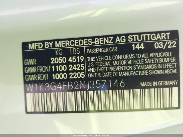 2022 MERCEDES-BENZ A 220 W1K3G4FB2NJ357146 Photo 8
