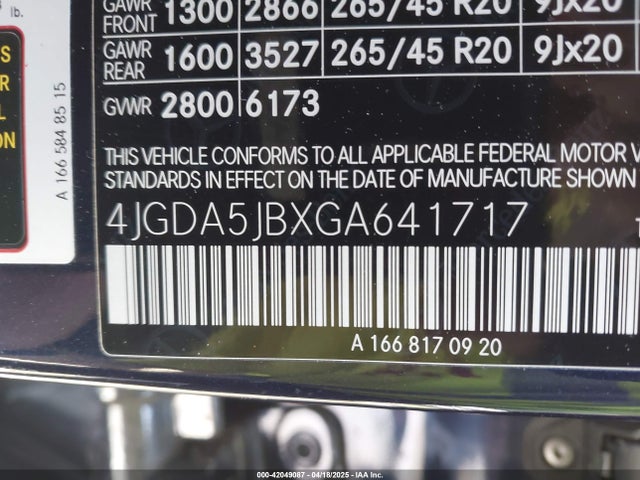 4JGDA5JBXGA641717 Mercedes-Benz GLE 350