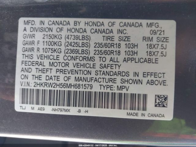 2HKRW2H56MH681579 Honda Cr-v Awd Ex
