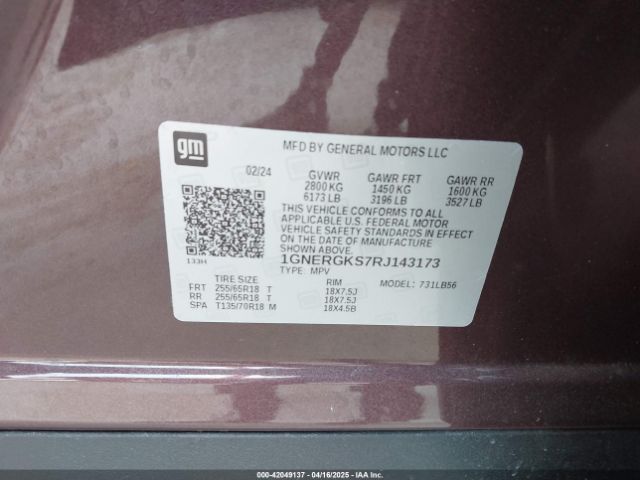 1GNERGKS7RJ143173 Chevrolet Traverse Fwd Lt