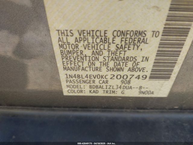 1N4BL4EV0KC200749 Nissan Altima 2.5 Sl