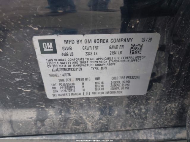 KL4CJESBXMB331159 Buick Encore Awd Preferred
