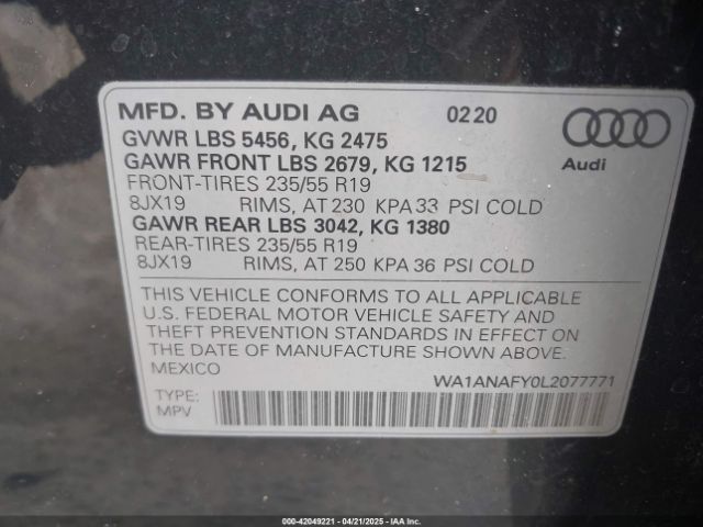 WA1ANAFY0L2077771 Audi Q5 Premium 45 Tfsi Quattro S Tronic
