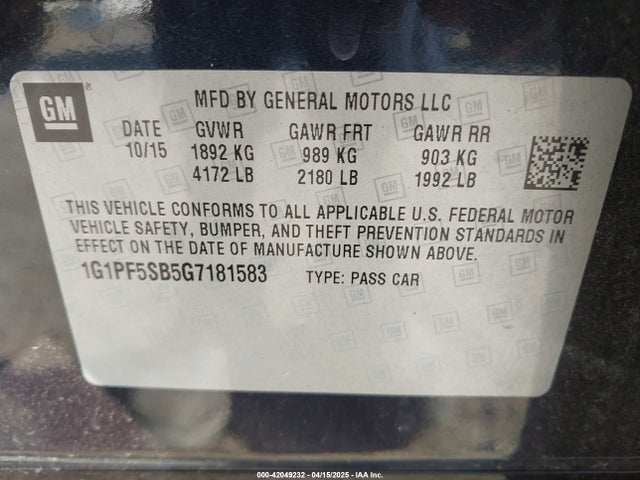 1G1PF5SB5G7181583 Chevrolet Cruze Limited 2lt Auto