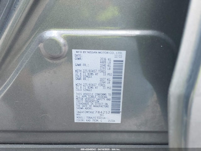 5N1AT2MTXGC784252 Nissan Rogue S/sl/sv