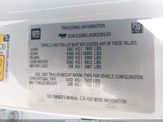 1GKS2DRL4SR208103 GMC Yukon 4wd Denali