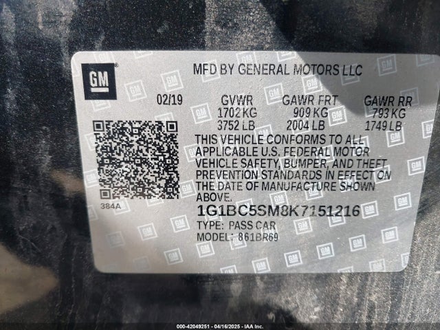 1G1BC5SM8K7151216 Chevrolet CRUZE LS